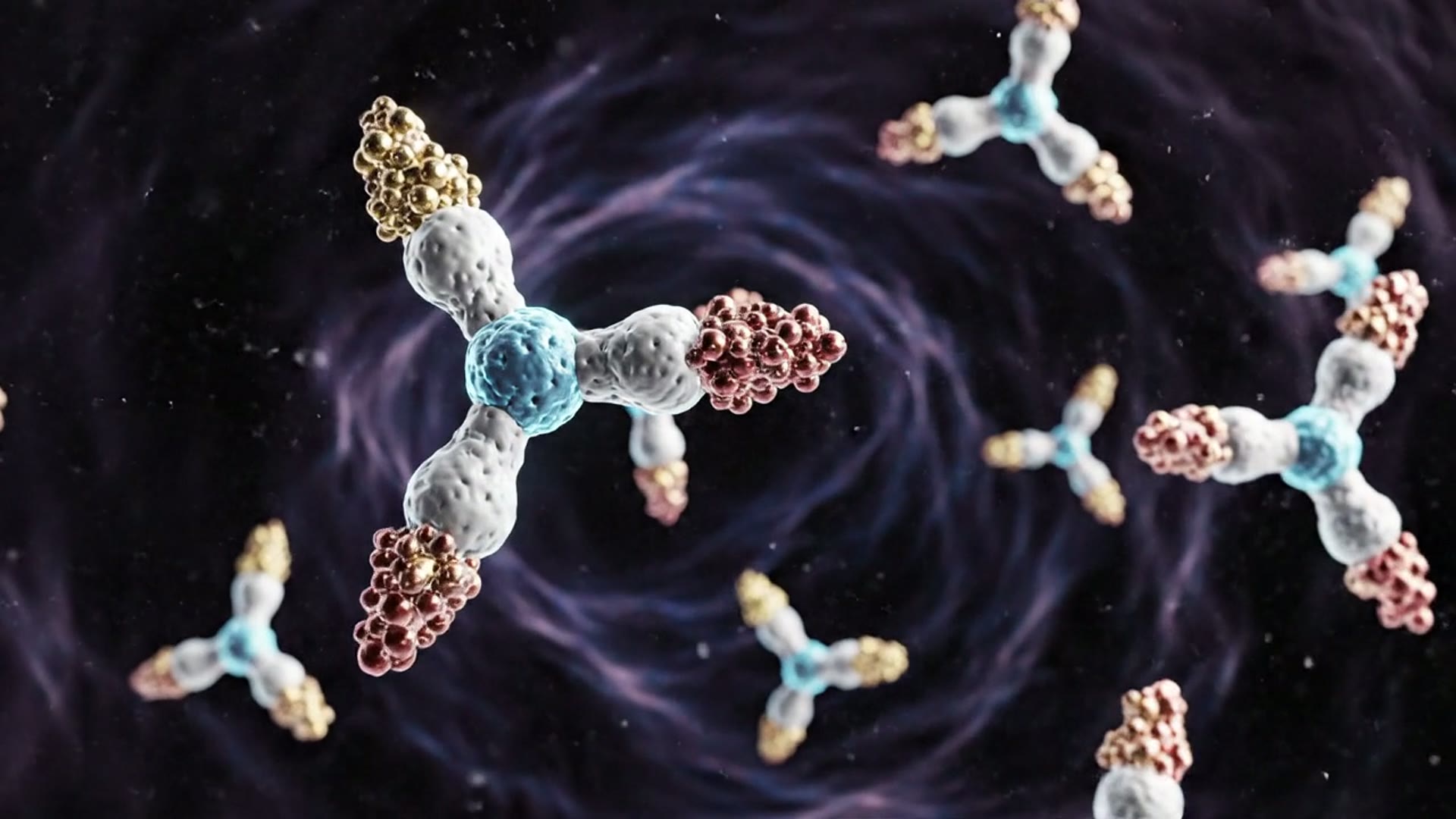 Molecular imagery under a navy overlay, representing radiopharmaceutical supply