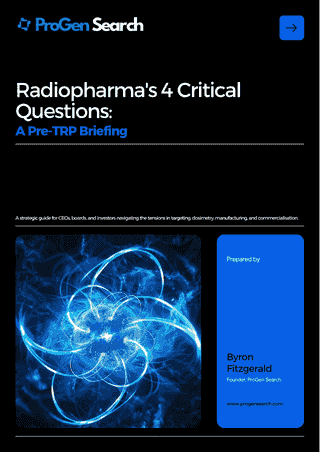 Front cover of Radiopharma’s 4 Critical Questions: A Pre-TRP Briefing, ProGen Search
