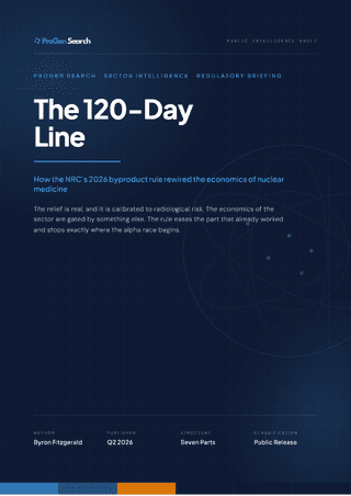 Front cover of The 120-Day Line: How the NRC's 2026 Byproduct Rule Rewired the Economics of Nuclear Medicine, ProGen Search