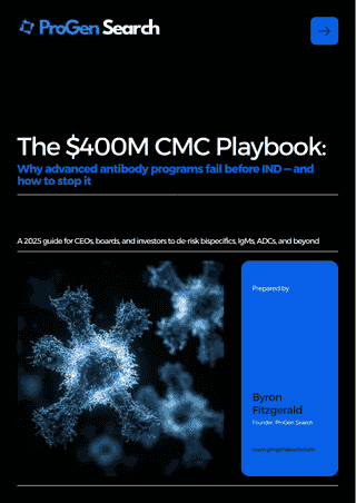 Front cover of The $400M CMC Playbook: De-Risking Antibody Programs Before IND, ProGen Search