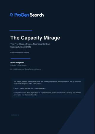 Front cover of The Capacity Mirage: The Five Hidden Forces Repricing Contract Manufacturing in 2026, ProGen Search