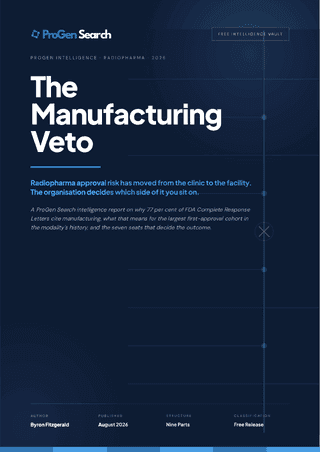 Front cover of The Manufacturing Veto: Why Radiopharma Approvals Fail at the Facility, ProGen Search