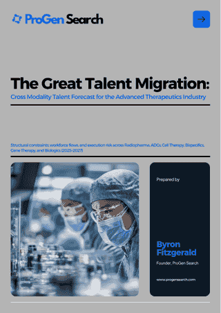 Front cover of The Talent Migration Report - Advanced Modality Talent Forecast 2025 - 2027, ProGen Search